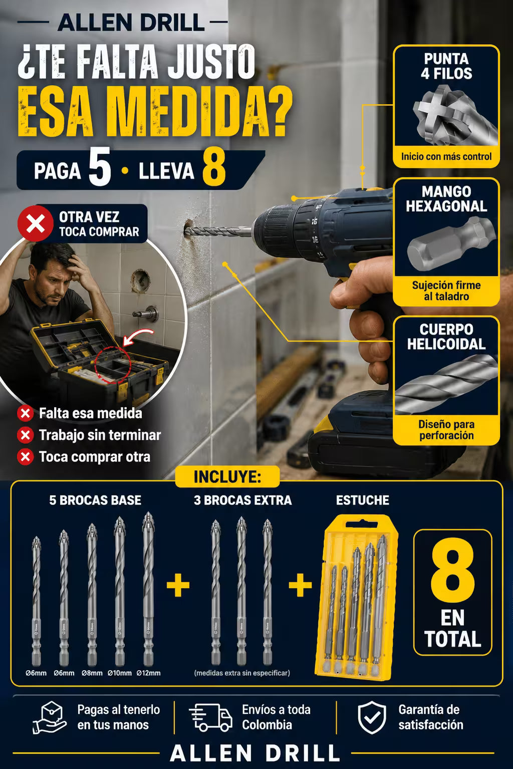 🔥Oferta Caliente pague 5 LLEVA 8🔥Brocas Excéntricas Serradas DOBLE Flauta y Alta Resistencia