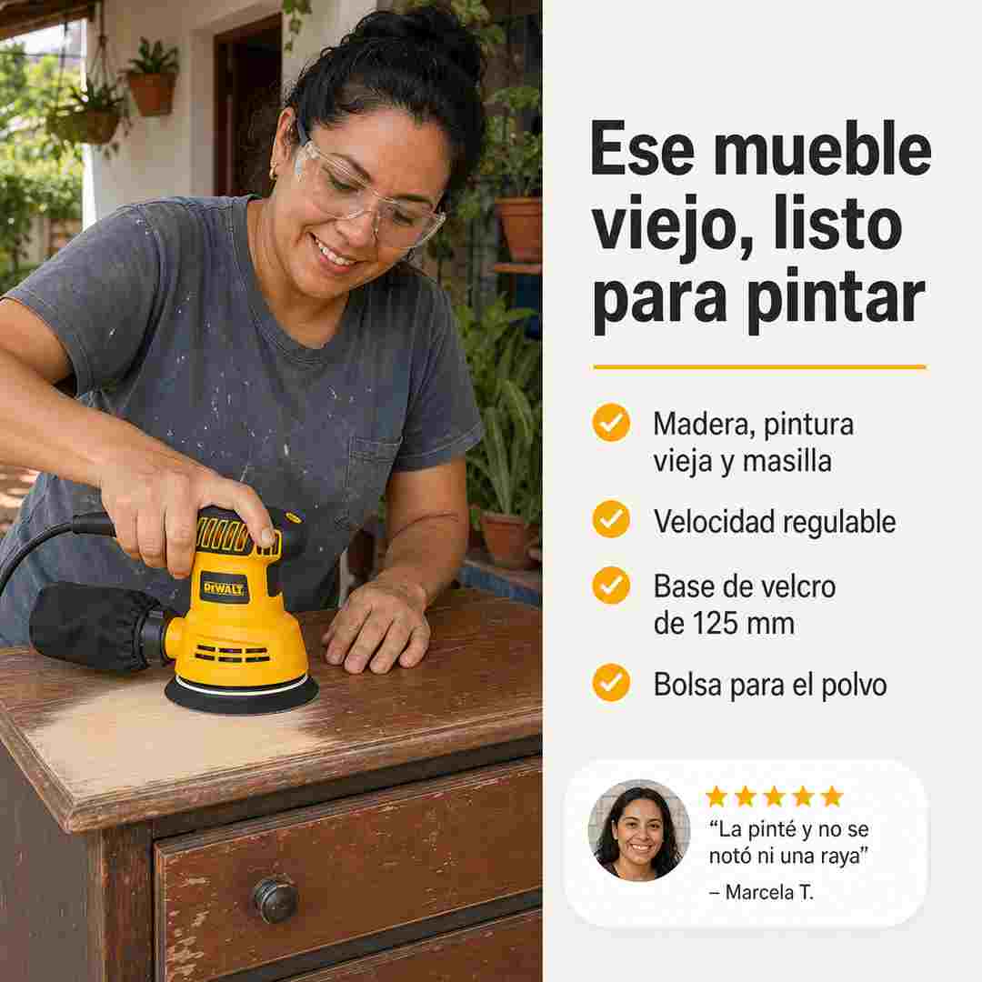LijaTech - Lijadora Orbital 125 mm 300 W con Bolsa Recolectora