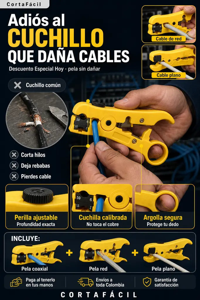 Pelacables Universal 3 en 1 - Nunca Dañes tus Cables al Pelarlos - Descuento Especial Hoy