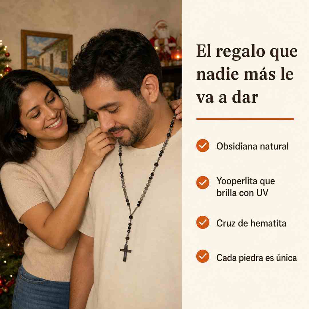 Rosario Custodio - Obsidiana y Yooperlita con Cruz de Hematita
