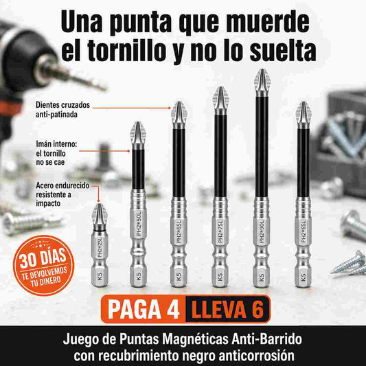 Puntas Imantes — Juego de Puntas Magnéticas Anti-Barrido paga 4 lleva 6