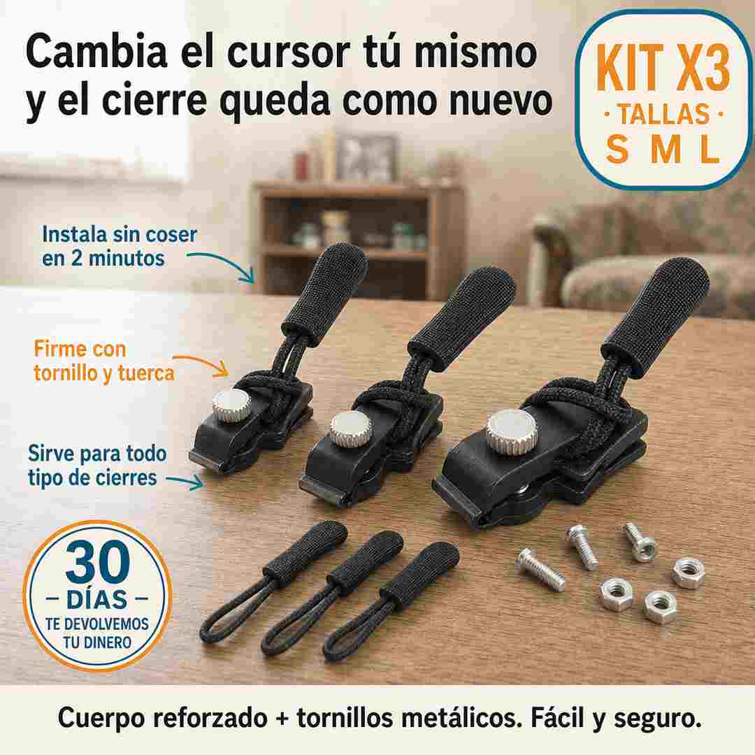 Kremax - Kit x3 Cursores para Cierre - Repara Chaquetas y Maletas Sin Coser