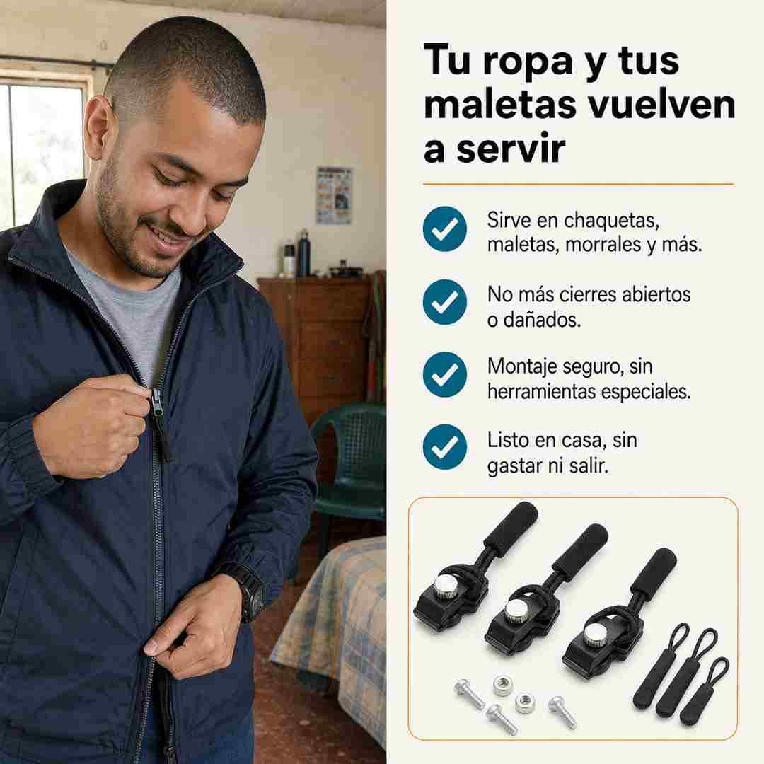 Kremax - Kit x3 Cursores para Cierre - Repara Chaquetas y Maletas Sin Coser