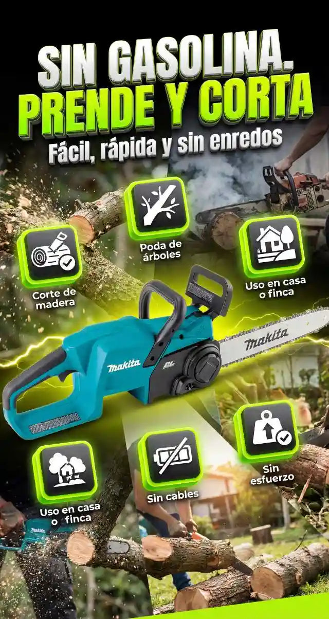 Motosierra Inalámbrica Makita 34V  + 2 BATERIAS RECARGABLES 40 MINUTOS DE USO POR CADA BATERIA