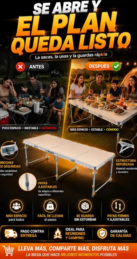 Mesa Plegable Grande para Reuniones y Camping TAMAÑO 180 X 60 Cm