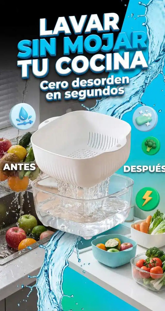 Escurre lava y limpia frutas y verduras - mterial policarbonato grado alimenticio.