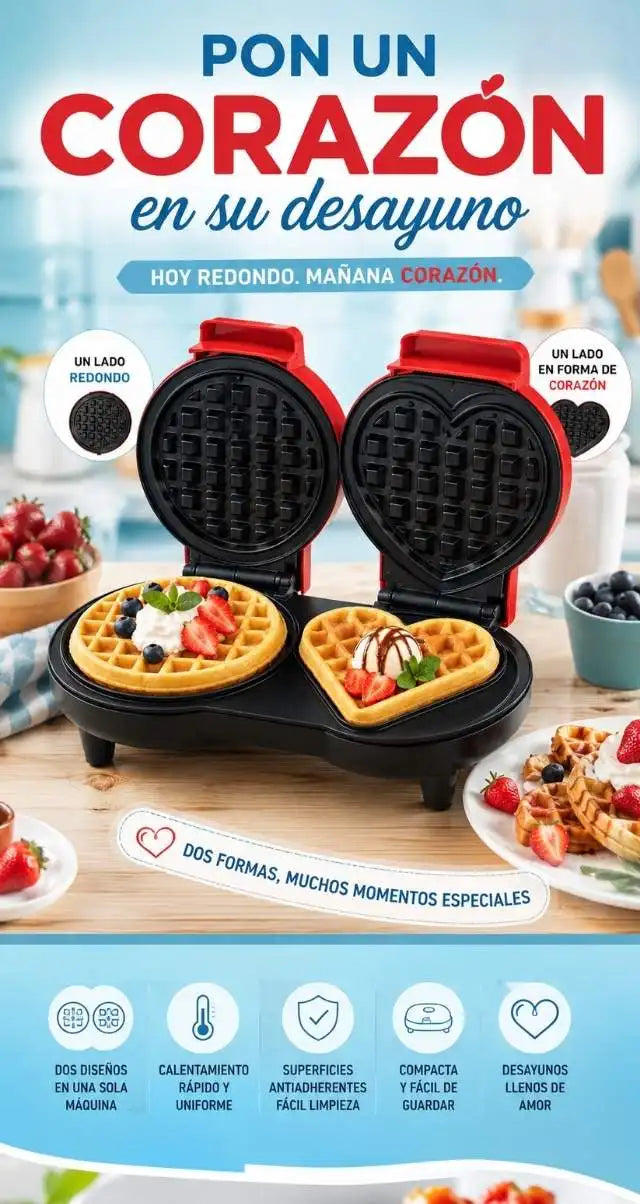 Waflera Doble WQ619™ | Convierte Cada Desayuno en un Momento Especial ❤️
