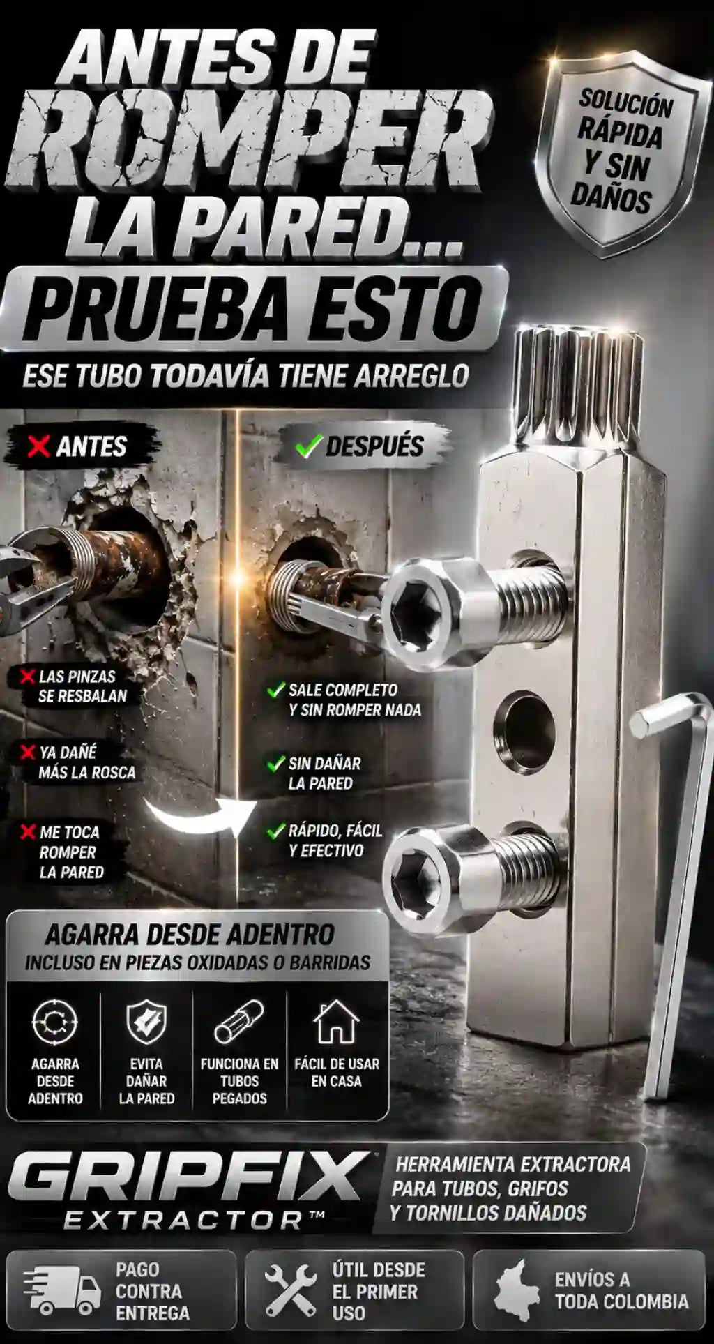 GripFix Extractor| Saca Tubos Pegados Sin Romper la Pared