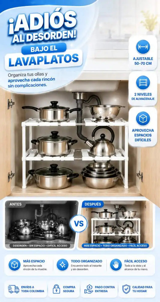 Organizador Extensible Bajo Lavaplatos para Ollas, Sartenes y Utensilios