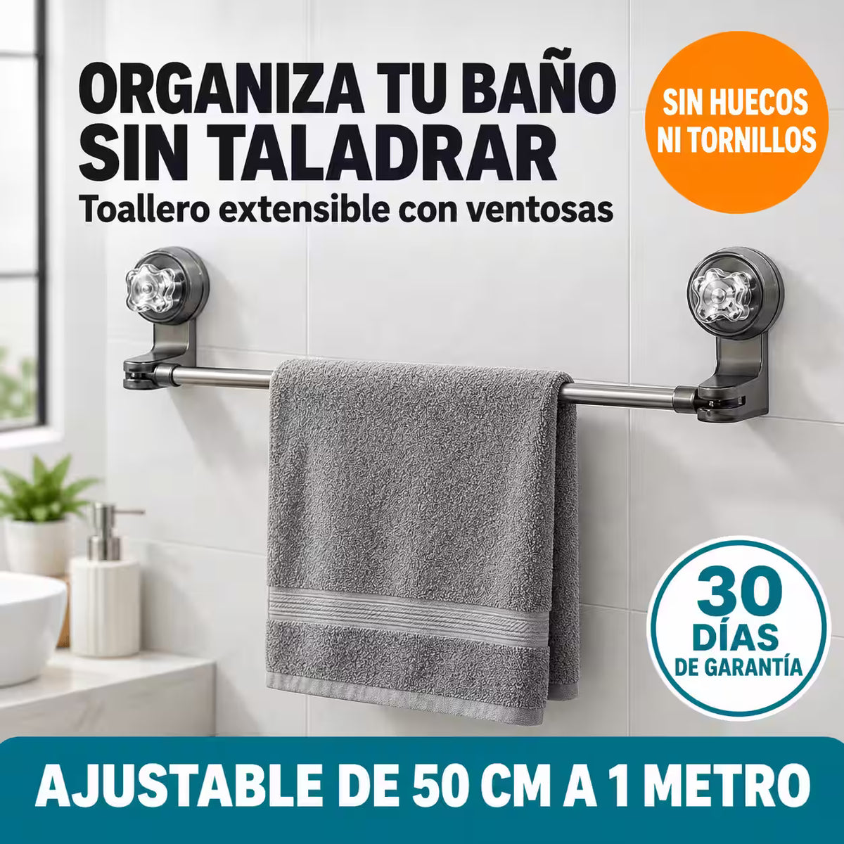 Barra Organizadora con Ventosas AquaHold - Tapas, Paños y Utensilios a la Mano Sin Taladrar