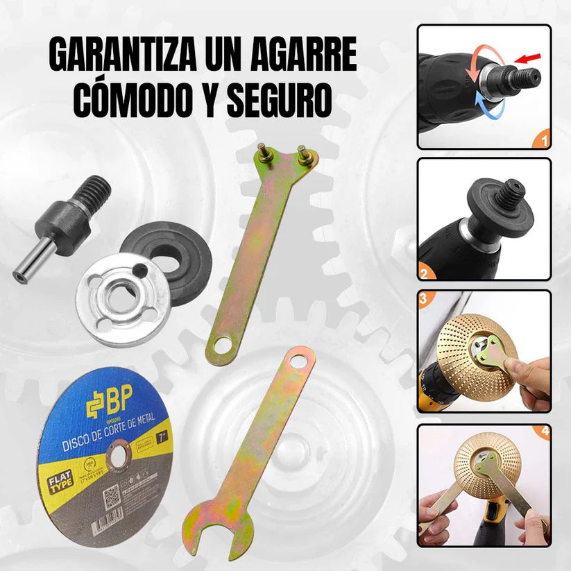 DrillMaster® – Adapta, corta y pule con tu taladro (Kit 5 en 1) 🚀 40% DCTO