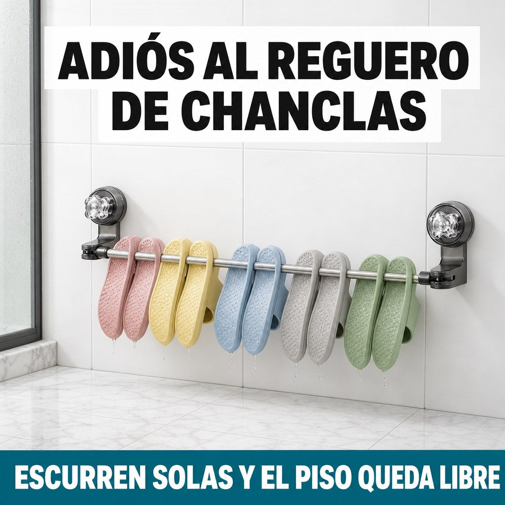 Barra con ventosas en la ducha para colgar las chanclas