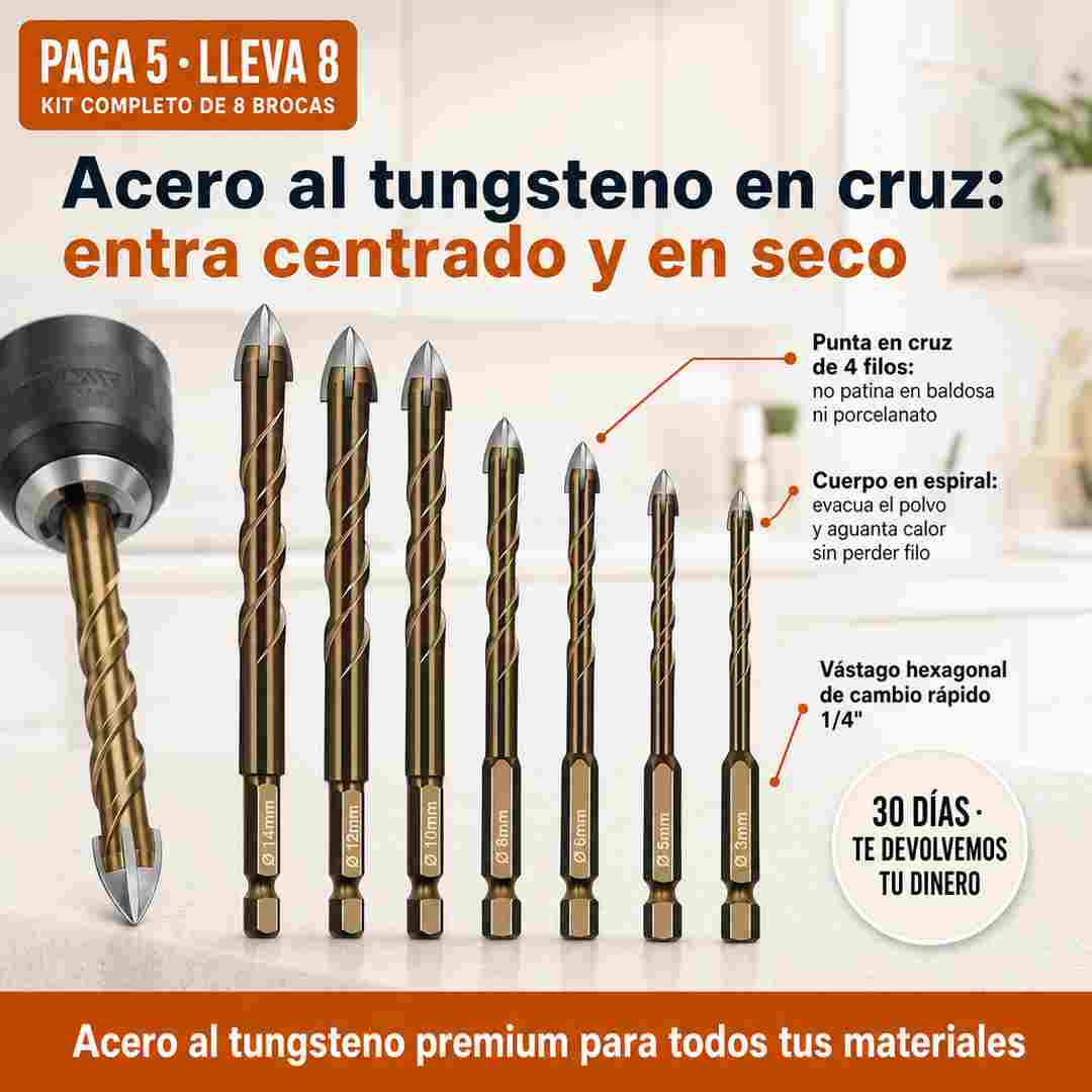 XCENTRYC 4 Puntas — Kit de 8 Brocas Multiusos
