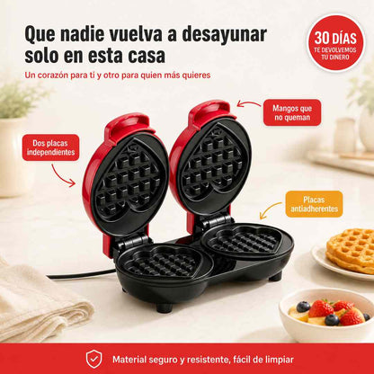 Waffles de Corazón - Mini Waflera Doble para Desayunar en Pareja - Oferta de Lanzamiento