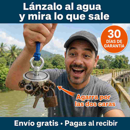 MagnaForte - Imán de Pesca Magnética Doble Cara 5 cm + 2 Argollas