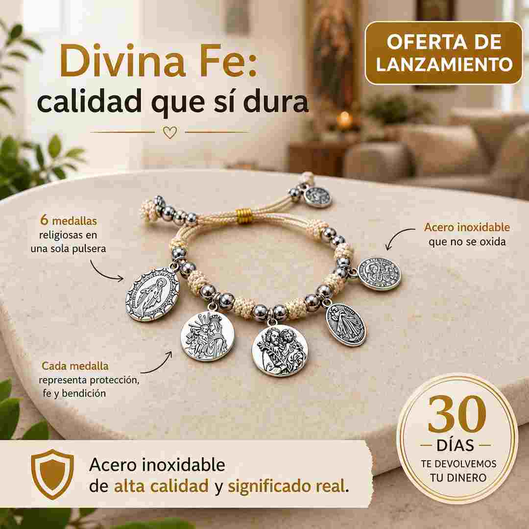 Pulsera Sagrada Familia - Divina Fe - 6 Medallas de Protección