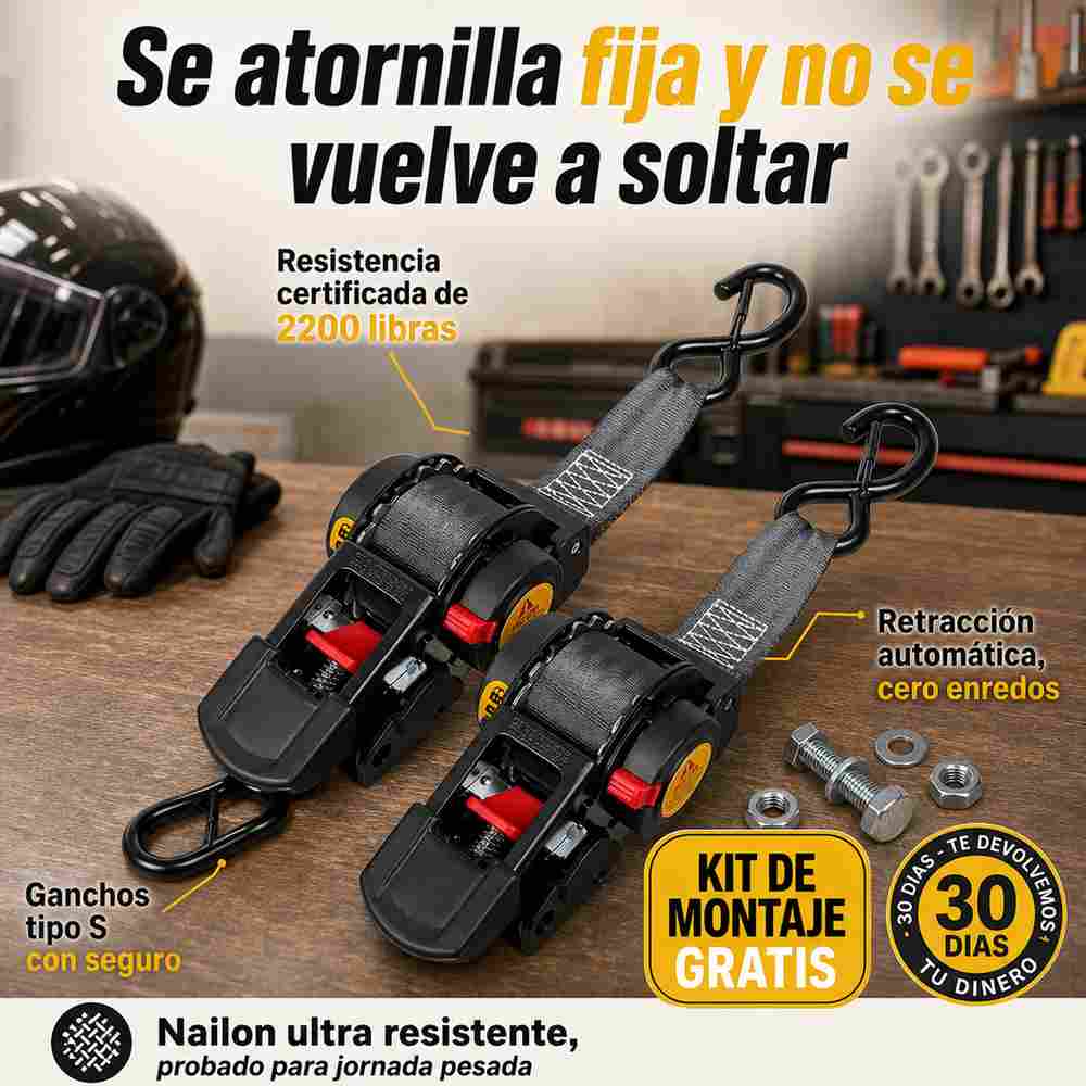 AmarreX Correas de Amarre con Trinquete Retráctil - Resistencia 2200 Lbs