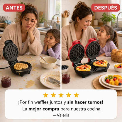 Waffles de Corazón - Mini Waflera Doble para Desayunar en Pareja - Oferta de Lanzamiento