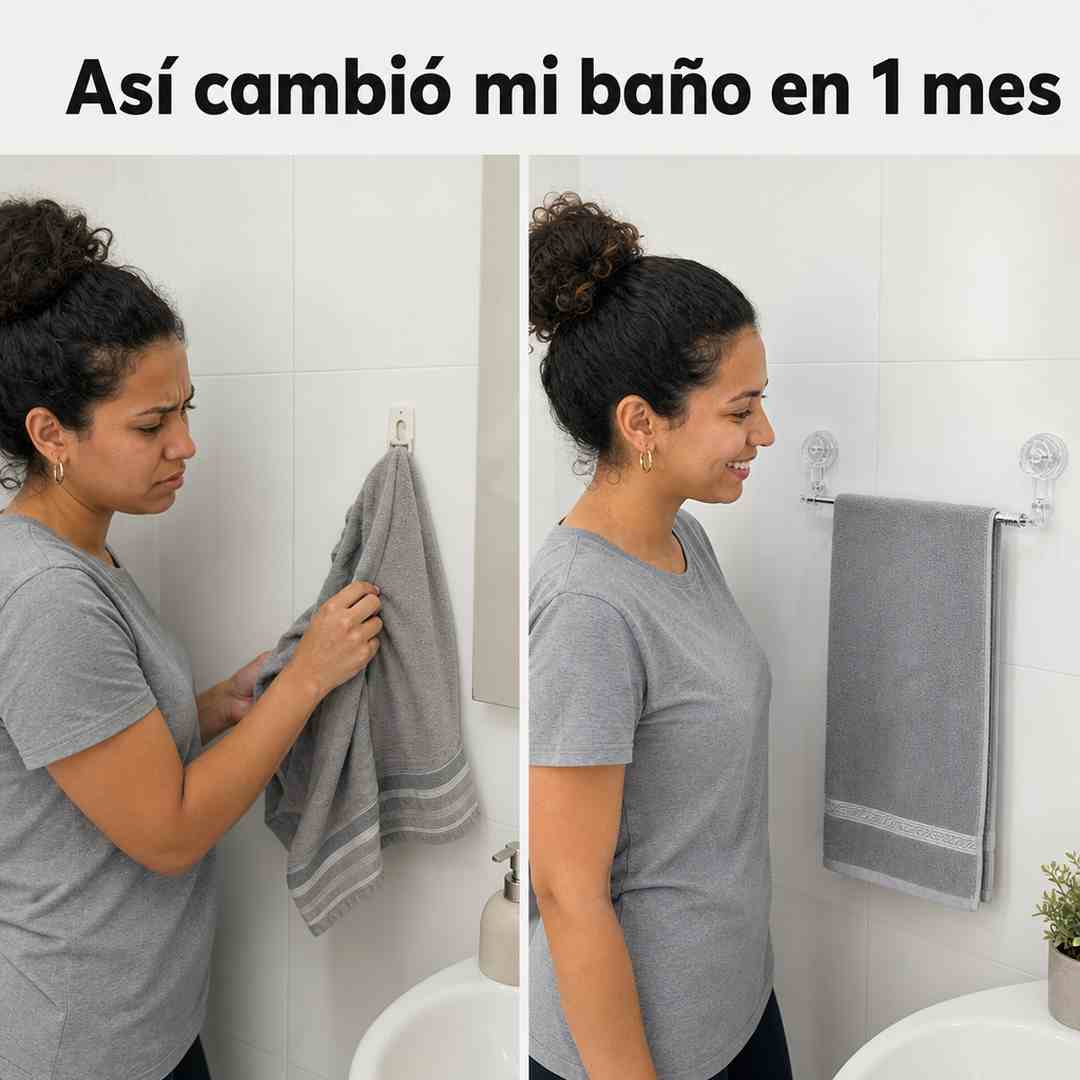 Toallero de Pared con Ventosa AquaHold - Sin Taladro - Barra Extensible 50 cm a 1 metro