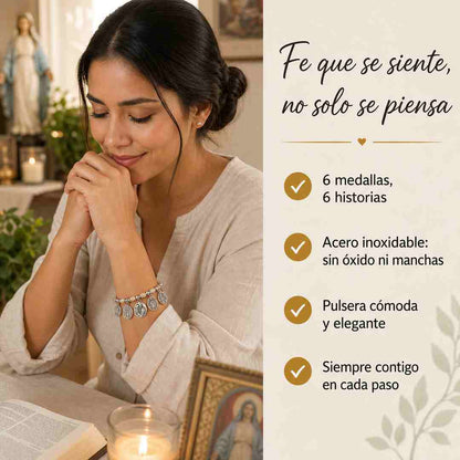Pulsera Sagrada Familia - Divina Fe - 6 Medallas de Protección