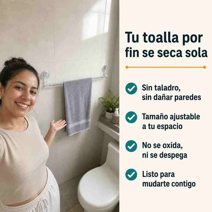 Toallero de Pared con Ventosa AquaHold - Sin Taladro - Barra Extensible 50 cm a 1 metro