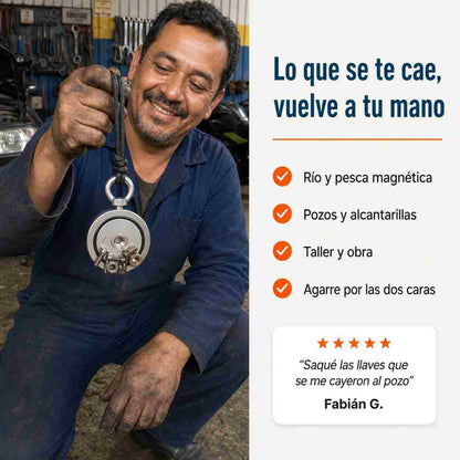 MagnaForte - Imán de Pesca Magnética Doble Cara 5 cm + 2 Argollas
