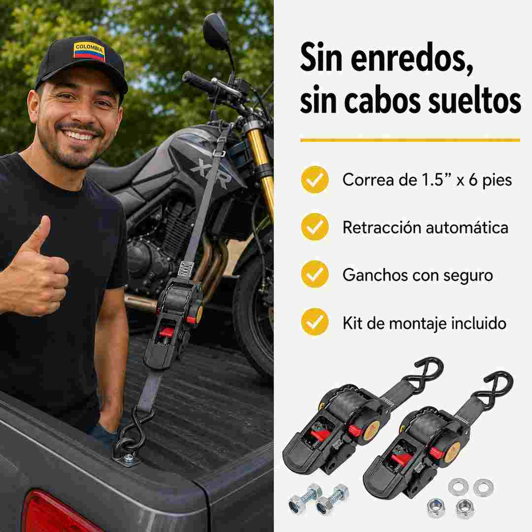 AmarreX Correas de Amarre con Trinquete Retráctil - Resistencia 2200 Lbs
