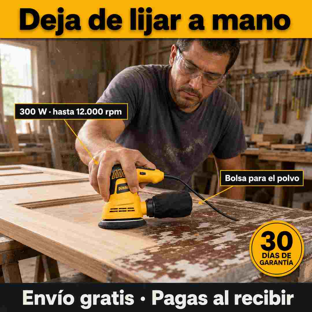 LijaTech - Lijadora Orbital 125 mm 300 W con Bolsa Recolectora