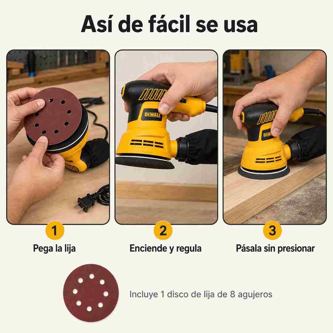 LijaTech - Lijadora Orbital 125 mm 300 W con Bolsa Recolectora