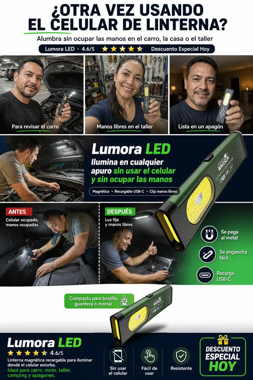 Lumora LED - Linterna Magnetica Manos Libres - Descuento Especial Hoy