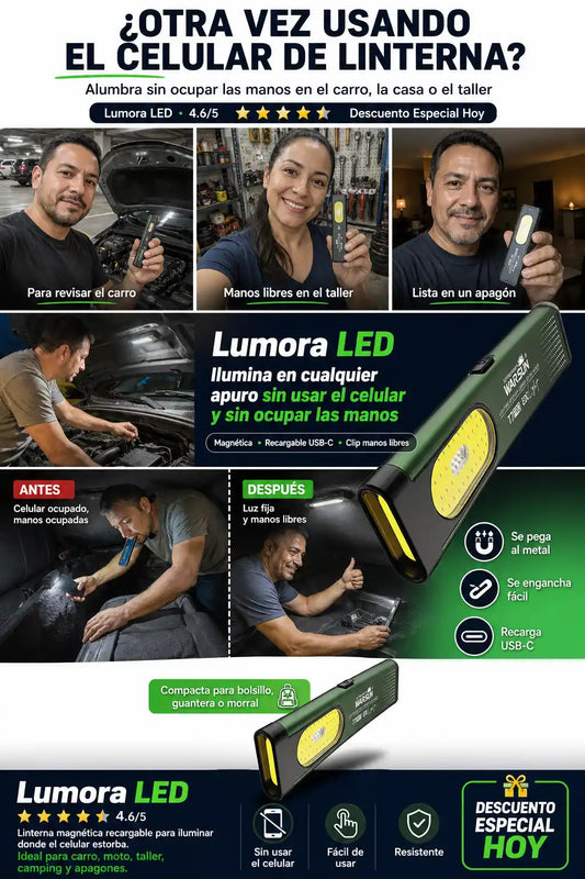 Lumora LED - Linterna Magnetica Manos Libres - Descuento Especial Hoy