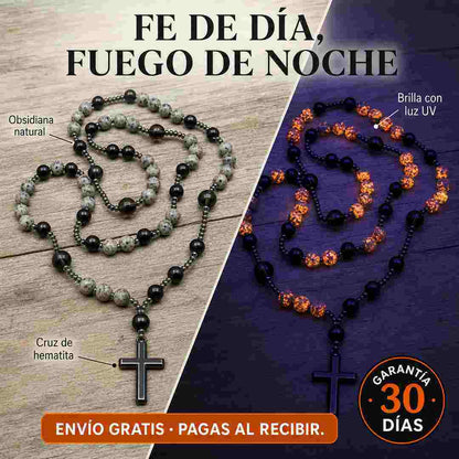 Rosario Custodio - Obsidiana y Yooperlita con Cruz de Hematita