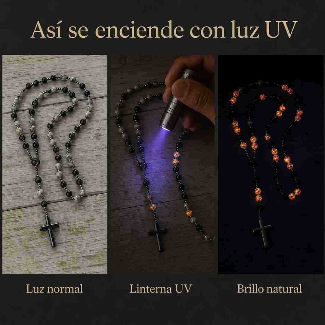 Rosario Custodio - Obsidiana y Yooperlita con Cruz de Hematita