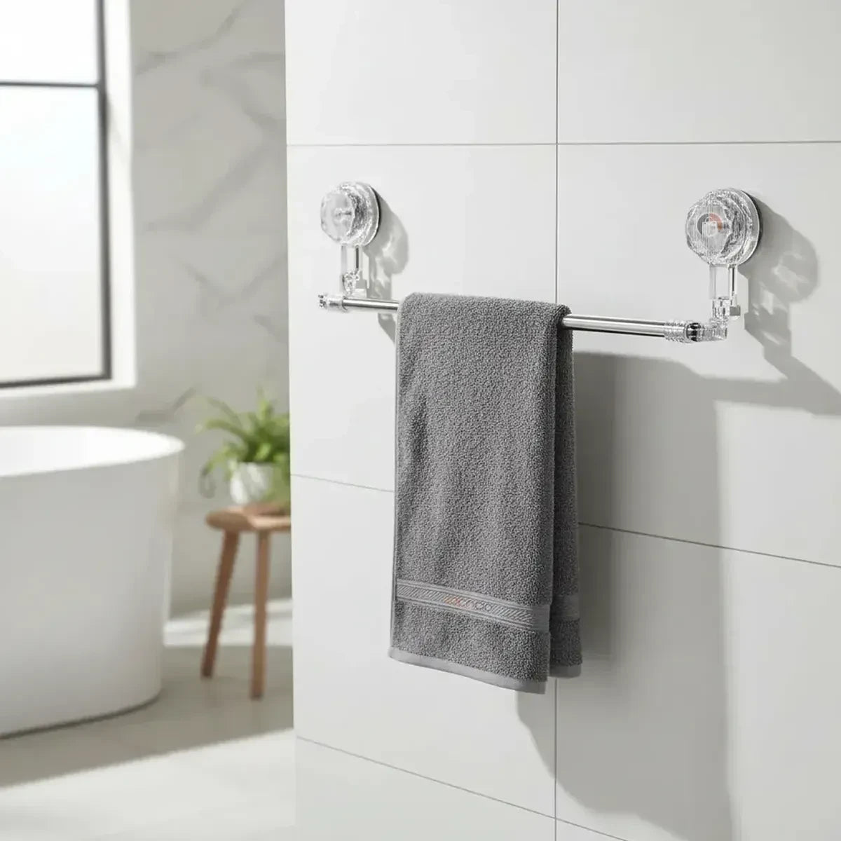 Toallero de Pared con Ventosa AquaHold - Sin Taladro - Barra Extensible 50 cm a 1 metro