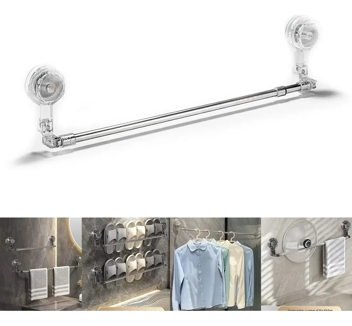 Toallero de Pared con Ventosa AquaHold - Sin Taladro - Barra Extensible 50 cm a 1 metro